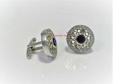 Natural Blue Sapphire & CZ Gemstones 925 Sterling Silver Cufflinks For Men's #33