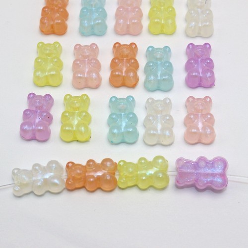 50 Mixed Shiny Mermaid Color Acrylic Gummy Bear Beads 18mm Charm DIY Earring - Picture 5 of 6