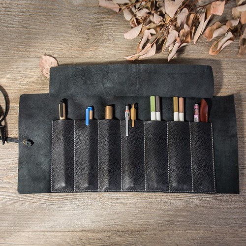 Vintage 7 Fächer Echtleder Roll Stifteetui Aufbewahrung Federmäppchen Pinsel Etui - Bild 8 von 24