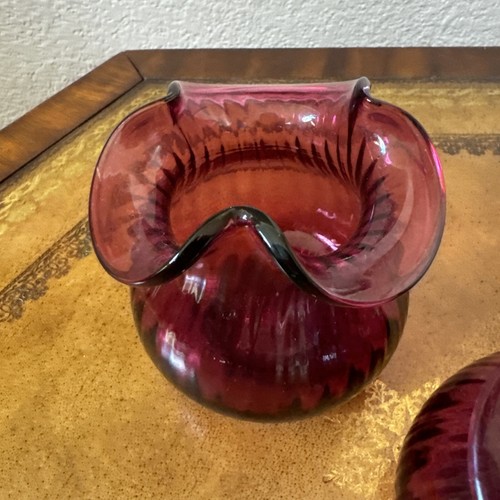 Vtg Pilgrim Glass Optic Cranberry Pink Pitcher Ribbed Clear Handle + Sugar Bowl - Picture 3 of 6