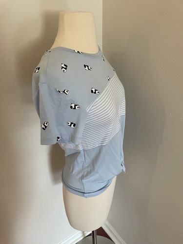 NWT No Boundaries Short Slv Tie Front Shirt Sz S Matching Mask Panda Bear Blue - Picture 4 of 7