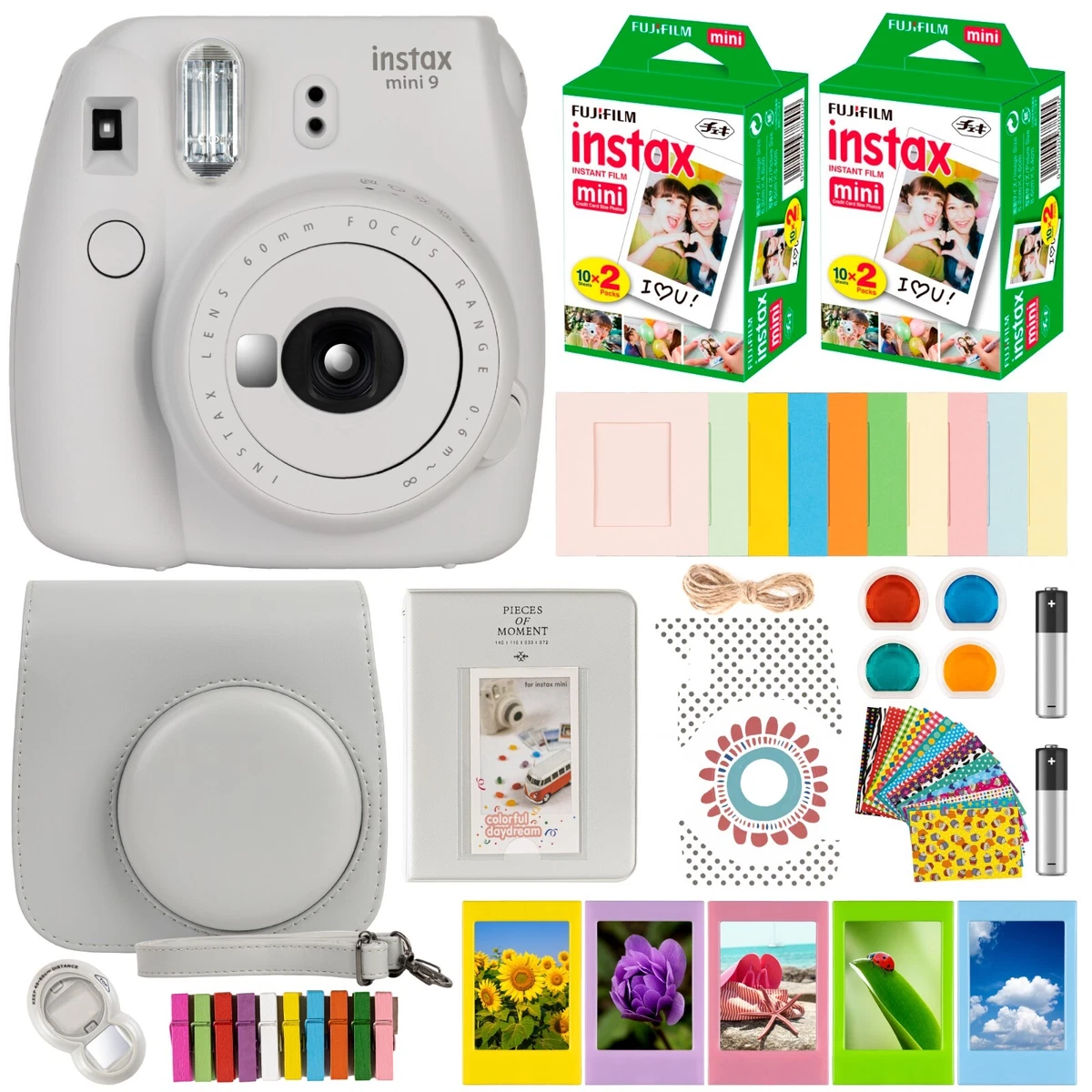 Fujifilm Instax Mini 9 Instant Film Camera (Ice Blue) - Fujifilm Instax  Mini Instant Film, Twin Pack - Fujifilm Instax Mini Rainbow Film - Case for