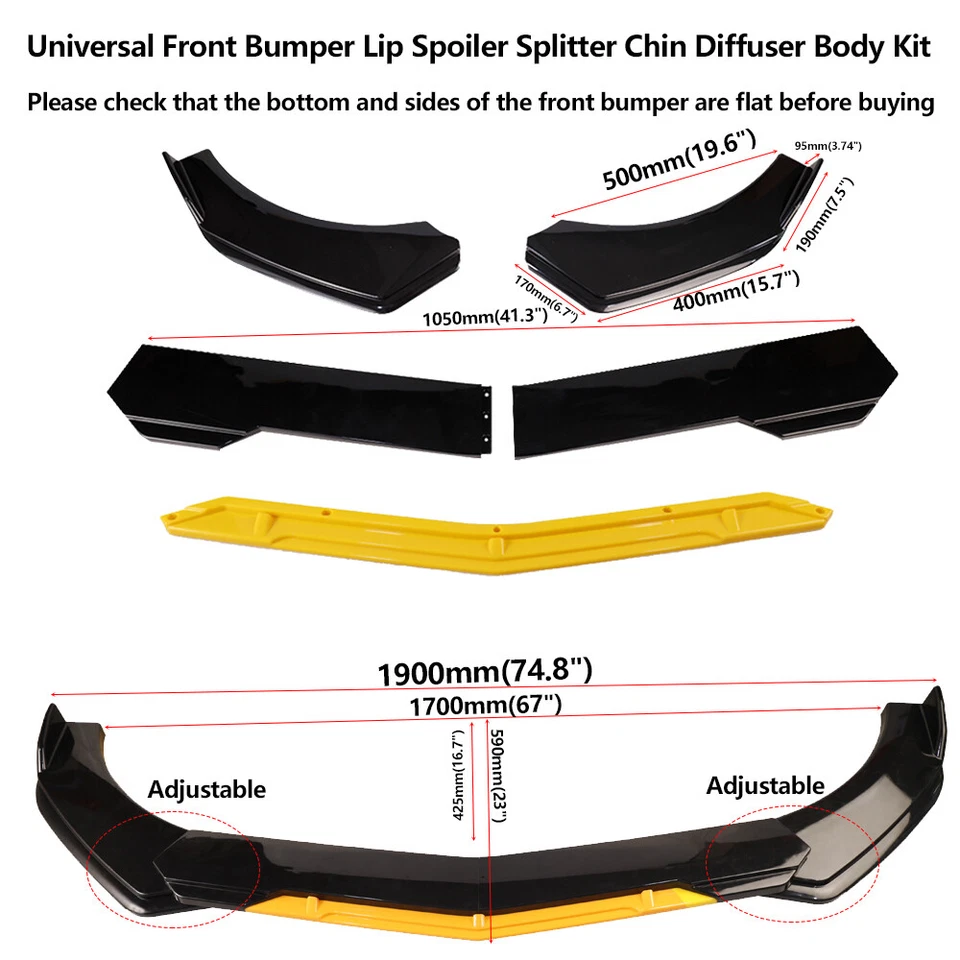For Infiniti Q50 Q60 Q70 Front Bumper Lip Spoiler 86" Side Skirt Black Yellow Foto 2 de 4