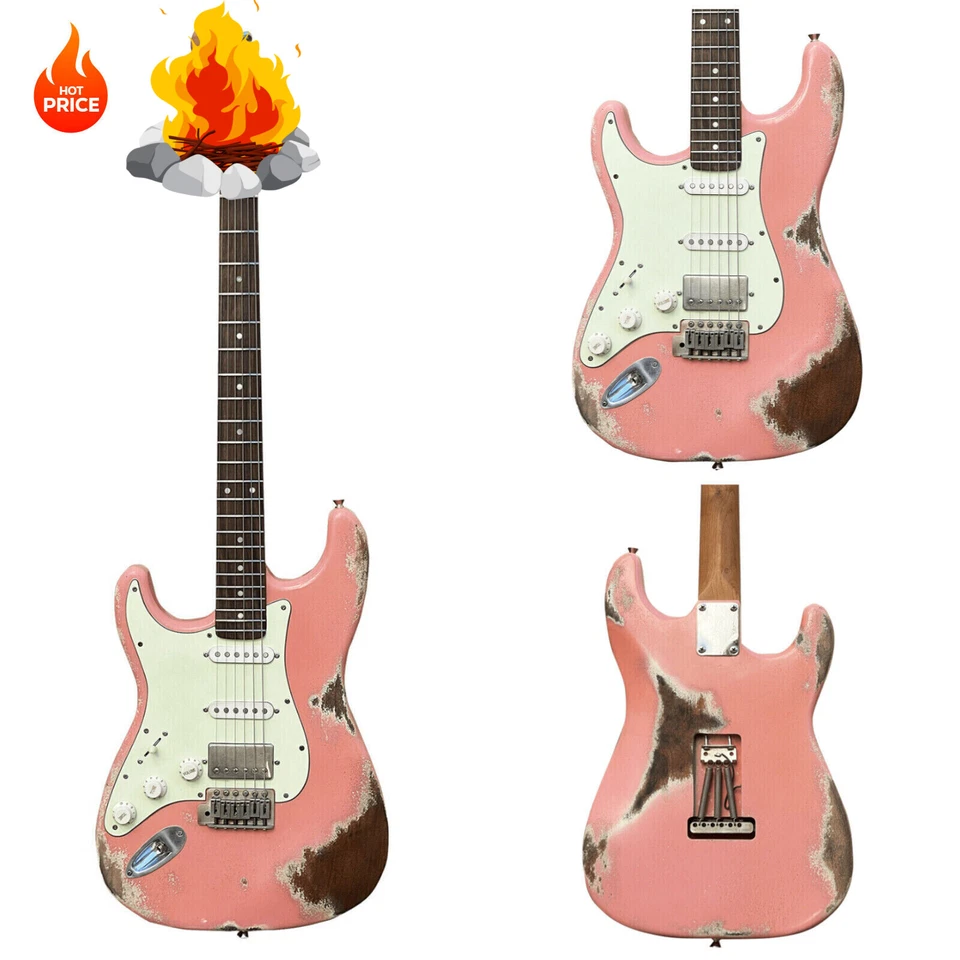 Custom Shop Left Handness Relic ST Pink Electric Guitar SSH Pickups Alder Body - Image 2 of 4