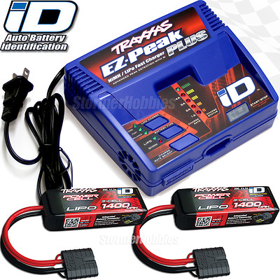 Traxxas EZ-PEAK PLUS Charger with (2) ID 3S 11.1V 1400mAh Lipo : 1/16 E-REVO VXL