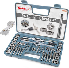 39 Piece SAE Metric Tap Die Set. Complete M3 to M12 / 4 to 1/2In Fine Coa