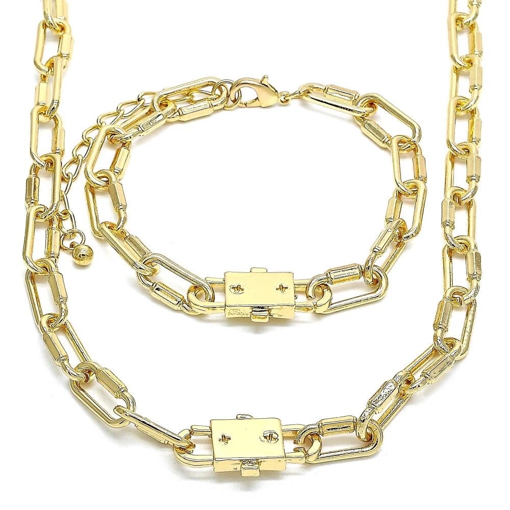 Beautiful Locket Set Design 18k Gold Over Silver Necklace And Bracelet
