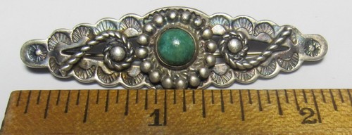 Navajo FANCY 1930's Silver Turquoise Bar Pin Brooch Fred Harvey Era NATIVE AMER. - Picture 15 of 20