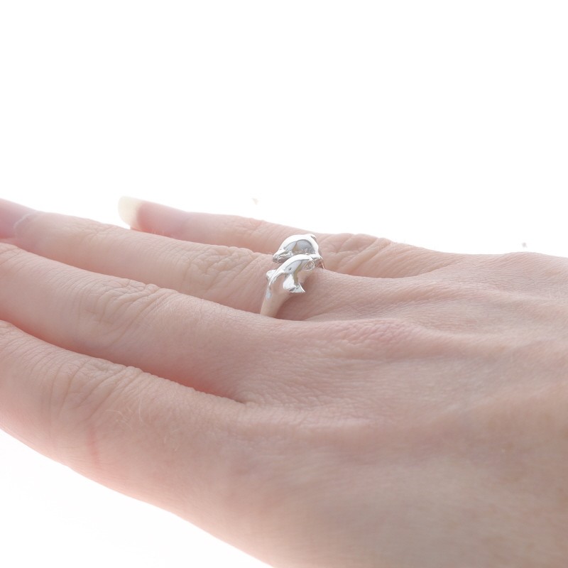 Sterling Silver Dolphin Duo Statement Bypass Ring… - image 4