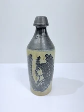 Rare R & B Diebboll Washington MI Stoneware Jug Lady In Wreath Cobalt Blue OOAK