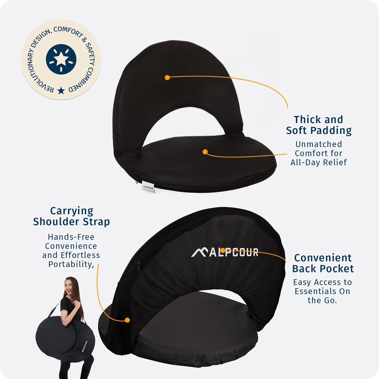 Alpcour Folding Stadium Seat Deluxe Outdoor Camping Reclining Waterproof Cushion