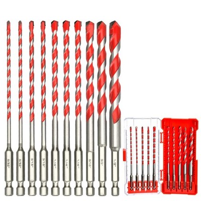 10 PCS 5/32'' Concrete Drill Bit Set, Hex Shank, Masonry, for Glass/Brick/Cement