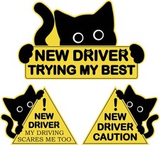 3Pcs Black Cat New Car Driving Magnets, Funny New Driver Magnet fo Color: 3pcs