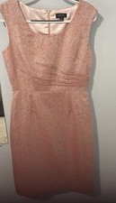 TAHARI ARTHUR LEVINE Womens size 8 pink Metallic Sheath Dress Sleeveless 
