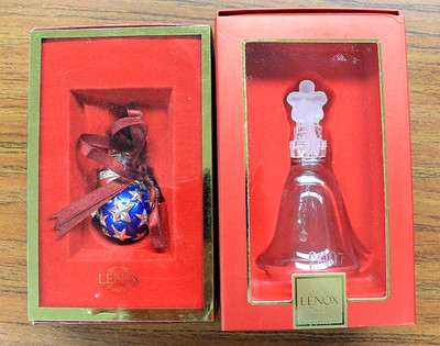 2 Lenox Holiday Ornaments NIB Star Spangled Ball & 2007 Ann. Crystal Tower Bell