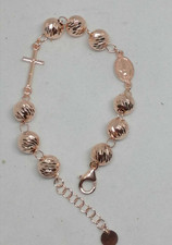 BRACCIALE ROSARIO ARGENTO RAMATO CROCE MADONNA 17 a 19 cm GRANI MARTELLATI 8 mm