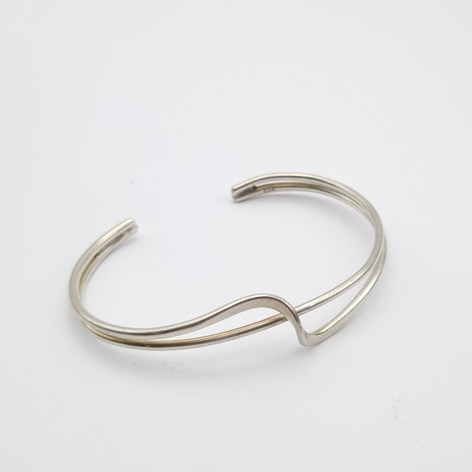 Solid Silver Wave Bangle Abstract Torque Vintage … - image 3