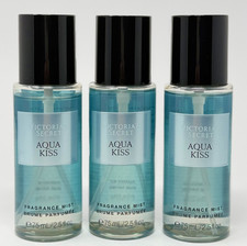 3 NEW VICTORIA'S SECRET AQUA KISS FRAGRANCE MIST BODY SPRAY TRAVEL SIZE 2.5 OZ