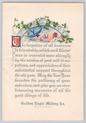 Antique Christmas Card Golden Eagle Milling Co Petaluma California