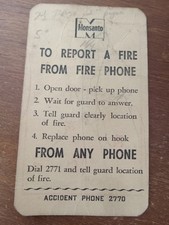 Vtg Monsanto "Report a Fire From Fire Phone" Card w/Plant Map - Springfield, MA