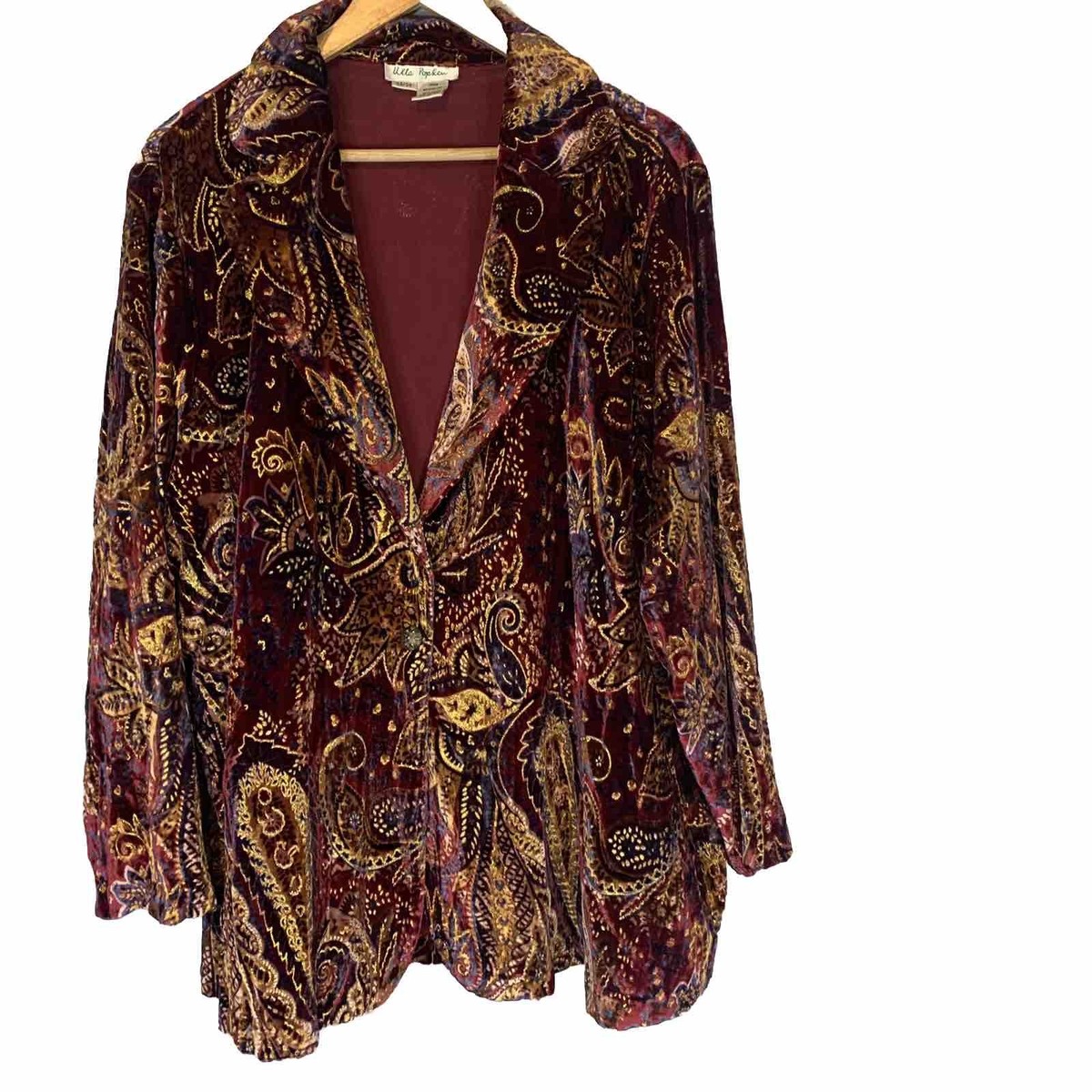 Ulla Popken Women Blazer 24/26 Velvet Paisley Metallic Evening