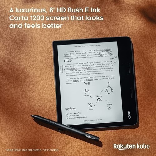 Kobo Sage eReader 8" HD Touchscreen Waterproof Bluetooth WiFi 32GB Black NEW - Afbeelding 2 van 19