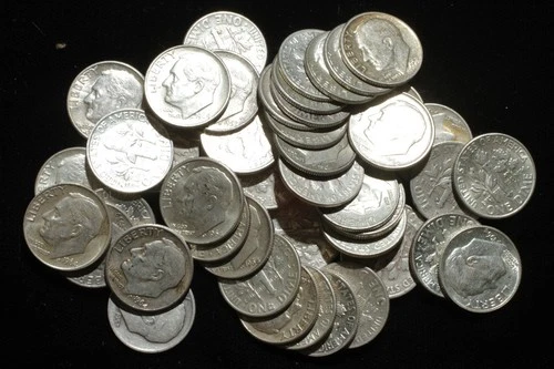 Lot of 50 Roosevelt Dimes 1946-64    (16 UNC-BU)  90% Silver