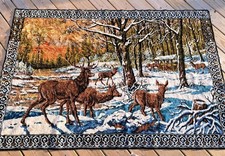 Italy 50-60s Velvet Velar Tapestry Deer Buck Wall Hanging 6x4 Antique Vintage