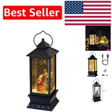 Unique Musical Nativity Snow Globe Lantern - USB Battery Powered Decor 4" Tall