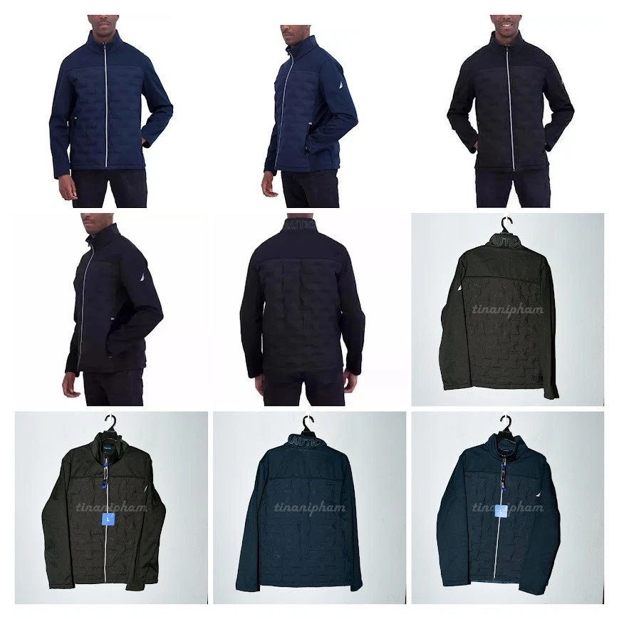Nautica Men’s Mixed Media Water Resistant Jacket IN BLACK , BLUE