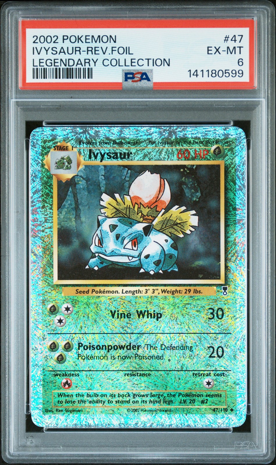 2002 POKEMON LEGENDARY COLLECTION #47 IVYSAUR-REVERSE FOIL PSA 6