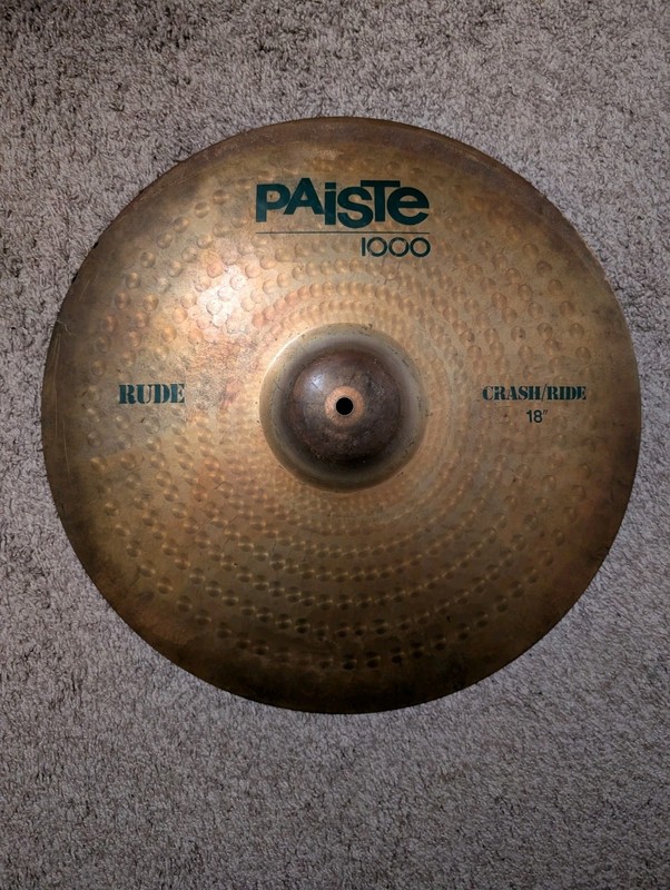 VINTAGE Paiste 1000 RUDE 18" Crash/Ride Cymbal CRACKED