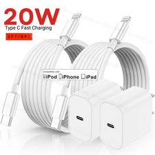 2Pack For iPhone USB-C PD Fast Charger 14 13 12 11 20W Power Block Type C Cable