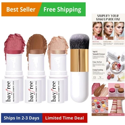 Face Sticks Trio, Cream Blush Stick & Highlighter Stick & Contour Stick for S... - image 1 of 4