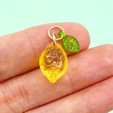 5 Glass Lemon Beads 22mm Charms Gold Foil Supplies Glitter Jewelry Making