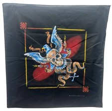 VINTAGE BIKER SKULL, SNAKES & EAGLE MACABRE BANDANA 22" x 22" MADE IN USA HARLEY