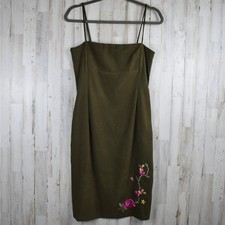 Y2K Vintage Floral Strappy Dress Junior's 9 Green Embroidery Fairycore Coquette