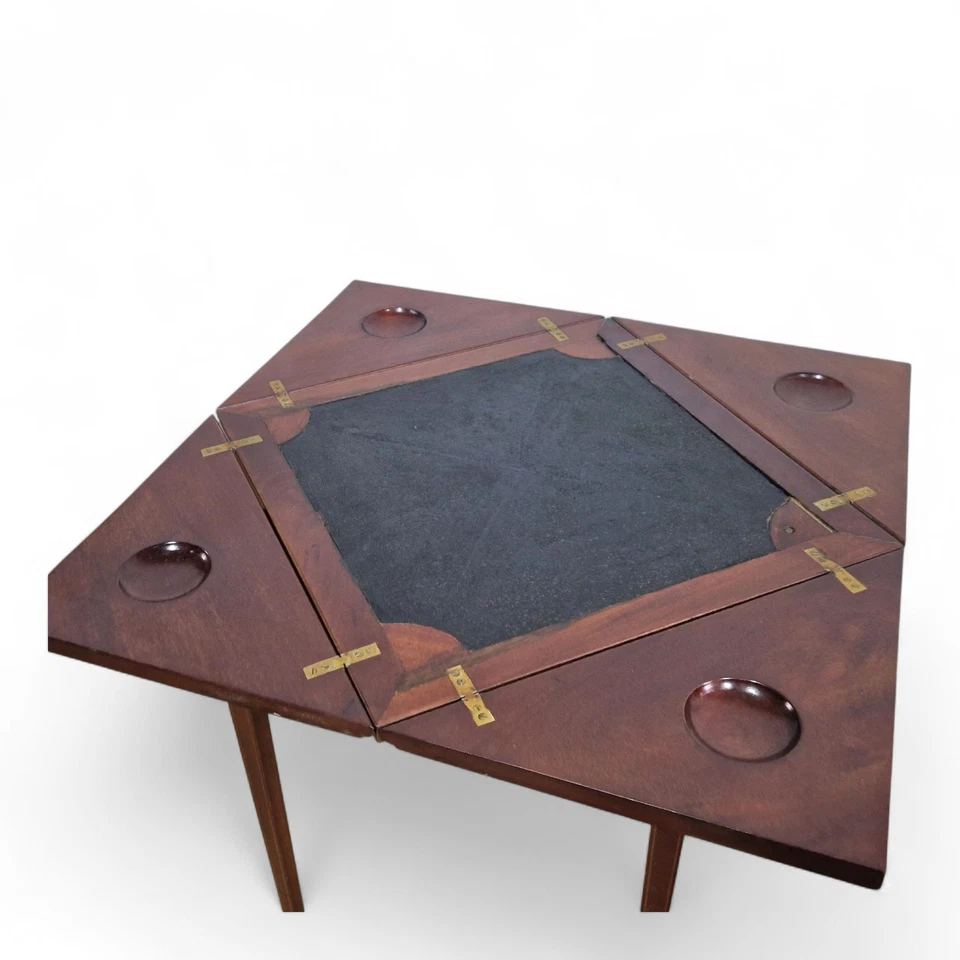 Antique Victorian mahogany envelope games table - fold out poker card table - Image 2 of 4