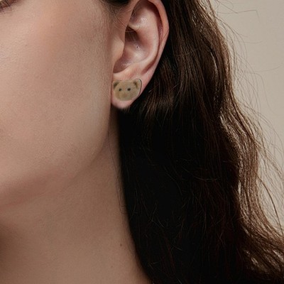 Coffee Flocking Bear Earrings Comfortable Ear Studs Student Fashion Accessories