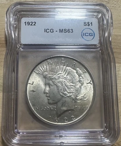 1922 Peace Silver Dollar Icg Ms63 Beautiful Coin $1 US Silver Coin