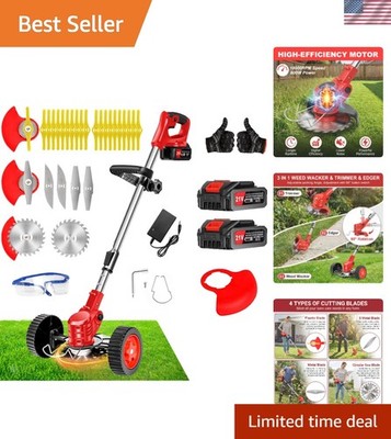 Versatile 3-in-1 Cordless Weed Wacker - Trimmer/Edger/Brush Cutter with Wheels