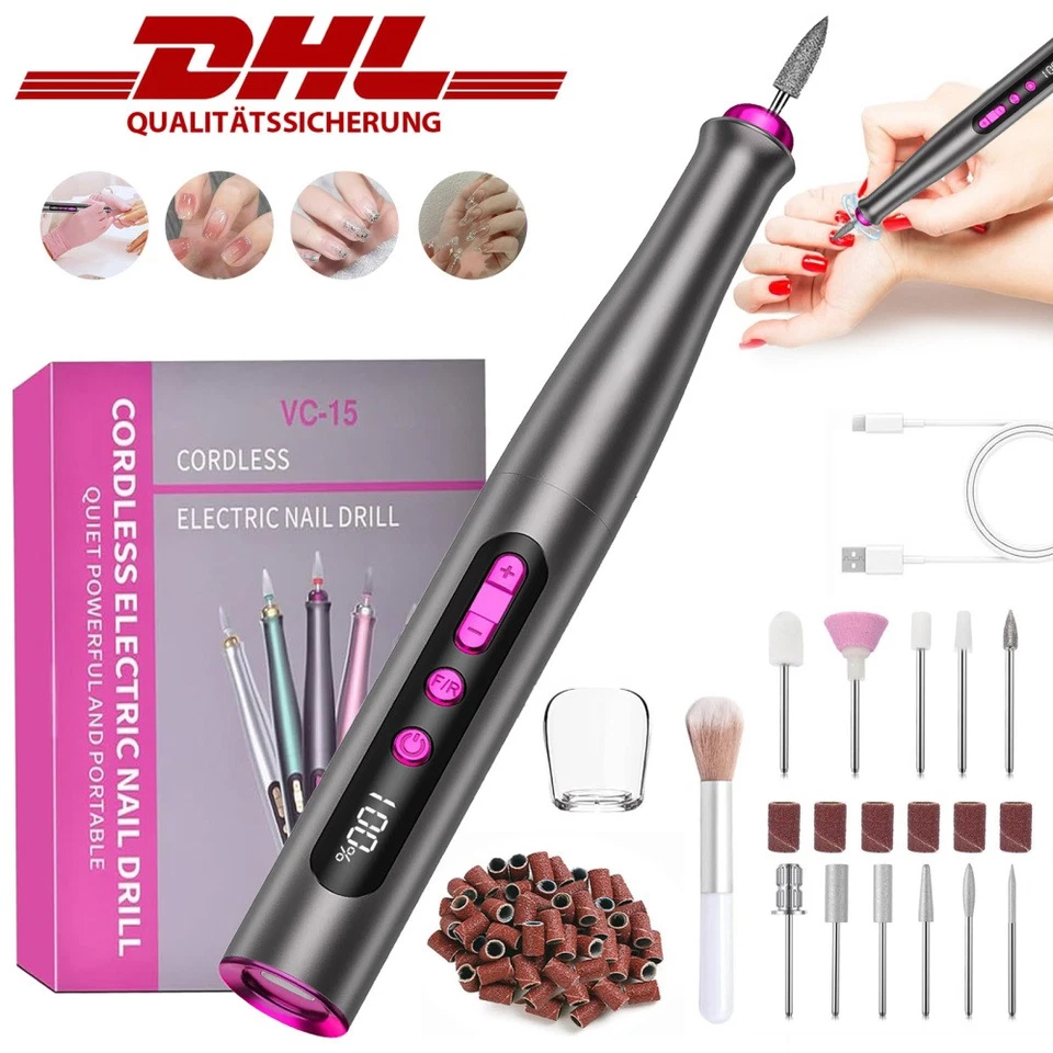 Profi Nagelfräser Elektrische Nagelfeile Akku 20000 U/min Kabellos USB 11-in-1 - Bild 4 von 4