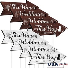 Wedding Directional Signs Set 8 Double Sided W/ Wooden Stakes Ceremony Decor New