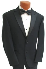 Boys Black Calvin Klein Tuxedo Jacket Two Button Satin Notch Lapels Ring Bearer