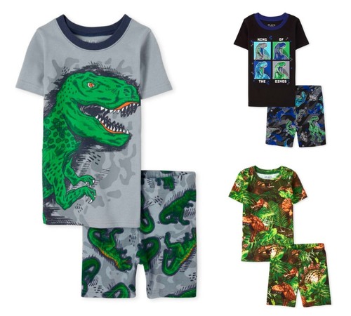 NWT The Childrens Place Boys Snug Fit Short Sleeve Cotton Pajamas Set Dinosaur - Picture 1 of 17