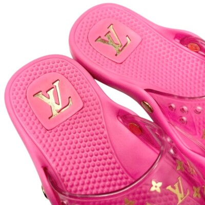 LOUIS VUITTON Vintage Lv Logo Monogram Beach Sandals #36-36.5 Pink