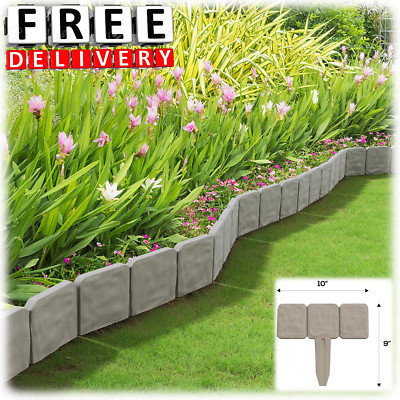 Garden Fence Border 8 Decorative Flower Bed Stone Edging Set Lawn