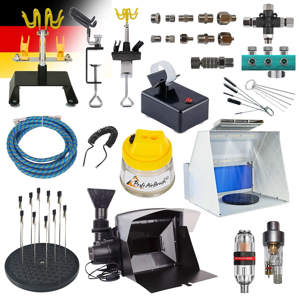 AIRBRUSH ZUBEHÖR f. AIRBRUSH KOMPRESSOR NAGELLACK SHAKER ABSAUGANLAGE FARBEN