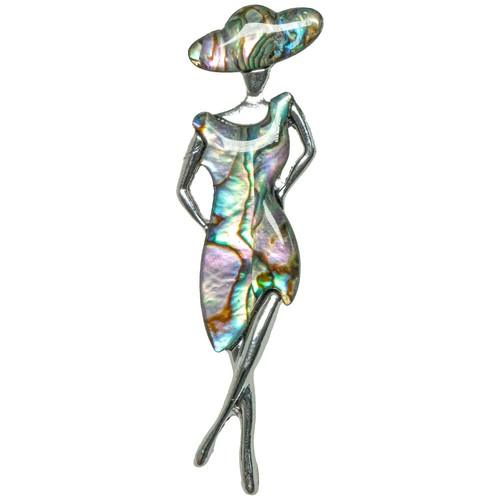 Broche Dame En Robe Avec Nacre Abalone - Naturosphère - Bleu - Neuf Avec Étiquettes