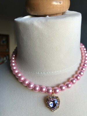 Heart pearl choker necklace pink rose pastel lolita kawaii victorian baroque